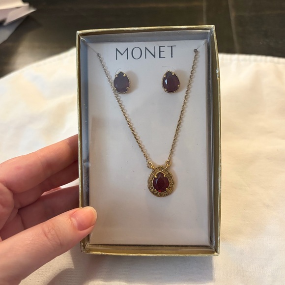 Monet Jewelry - Monet Gold and Red Necklace and Earrings Set